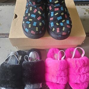 UGG Colorful Logo Boots and Fluffy Slippers Set